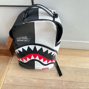 Sprayground Monochrome Shark Backpack with Red Accents